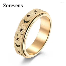 Cluster Rings ZORCVENS Punk Vintage High Polished Stainless Steel Hollow Star Moon Rotatable Frosted Ring For Men Fashion Decompress Jewelry