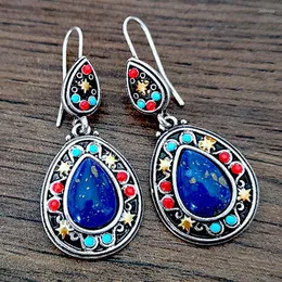 Dangle Earrings Retro Natural Lapis Lazuli色分離ボヘミアンナショナルスタイルマルチカラーパインラン