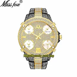 Missfox Eternity V305 Hip Hop Fashion Mens Watches 51mm Cz Diamond Inlay Multi Dial Quartz Movement Men Watch Iced Out Diamonds Be229b