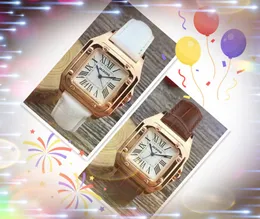 작은 정사각형 로마 다이얼 아이스 아웃 시계 진짜 가죽 벨트 석영 운동 시계 선물 파티 비즈니스 캐주얼 손목 시계 시계 Montre de Luxe Gifts