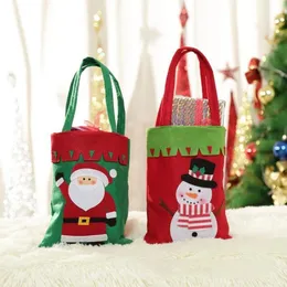 Julpresentpåse Santa Claus Snowman Elk Candy Bags Christmas Eve Apple Drawstring Pouch Xmas Trees Hanging Decoration Pouches RRA703