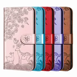 Animal Sika Deer Flower Leather Cartlet Casos para iPhone 14 13 Pro Max 12 mini 11 xr xs x 8 7 6 Sony 10 ii 5 iii Floral Floral fofo cart￣o