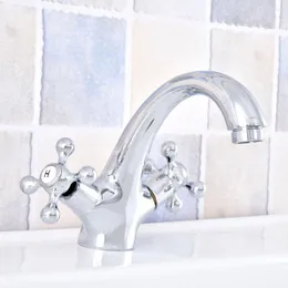 Banyo lavabo muslukları gümüş cilalı krom pirinç çift çapraz kollar gemi havzası musluk mikser musluklar asf633