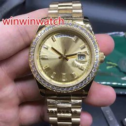 Luxury Gold Diamond Watches Mens Autom￡tico Rel￳gio mec￢nico Gold A￧o inoxid￡vel Dial dourado Rel￳gios de luxo Grist￣o de diamante de luxo2599