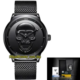 Lige Eternity LG9876 Sport Mens Watches Black Skeleton Dial Quartz Movement Men Watch Steel Case rostfritt Grid formband198d