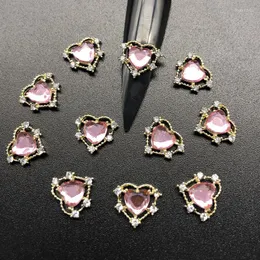 Nail Art Decorations 10PCS Loving Heart Rhinestones For Nails Diamonds Glass Crystal AB Metal Gems Jewels Stones 3D