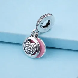 Ciondolo con perline in argento sterling 925 con cuore devoto, smalto rosa, zirconi trasparenti, adatto per braccialetti europei con ciondoli per gioielli Pandora