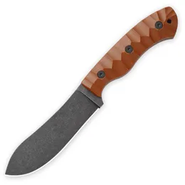 JG5 Survival Gerades Messer, 1095 Kohlenstoffstahl, schwarze Steinwaschklinge, Vollerl-Micarta-Griff, feststehende Messer mit Lederscheide