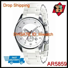 100% GIAPPONE MOVIMENTO DROPSHIP NUOVO quadrante argento acciaio inossidabile caucciù bianco cronografo al quarzo orologio per amanti AR5859 AR5867285Z