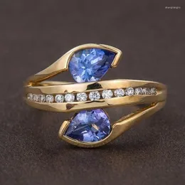 Pierścienie klastra 2022 Trend mody Gold PlATED INKLATE BLUE CYRKON Pierścień Luksusowy geometryczny prezent dla kobiet Diving Exclusive