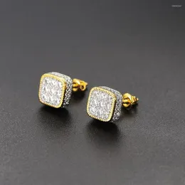 Orecchini a bottone Iced Out Bling per uomo 8MM Square HipHop Orecchino Donna Micro Full Pave Strass Gioielli CZ OHE127