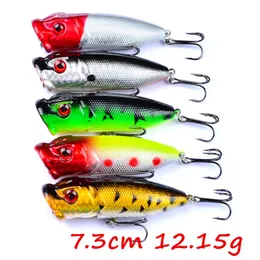 5st Lot 5 Colors Mixed 3D Eyes Popper Plastiska hårda betar lockar 7 3cm 12 15g 6# Fiskekrokar BL 24235K