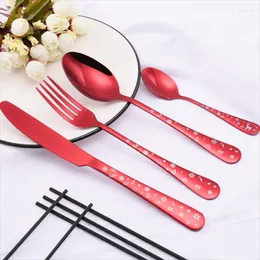 Dinnerware Sets 4PCS Christmas Tableware Cutlery Set Knife Spoon Fork Xmas Tree Santa Claus Snowflake Printing Stainless Steel