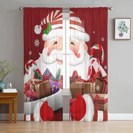 Curtain Christmas Santa Claus Gift Paisley Sheer Voile Curtains Living Room Bedroom Window Drapes Blinds Balcony Screen Tulle