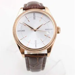 Men's Dress Watch Wirst Time Everose Dial Automatic Mechanical Brown Leather Strap 50505 Perpetual Polished Cellini Mens Luxu304R