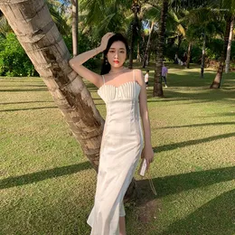 Casual Dresses Women Long White Backless Slip Dress Sundress Summer 2022 Runway Elegant Korean Maxi Slim Fairy Beach Vacation Party Night