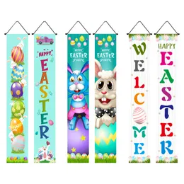 Mutlu Paskalya Kapısı Banner Bunny Yumurta Tavşan Baskı Teması Bahar Etkinlik Çençeleri Açık Sundurma Dekorasyonu