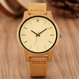 montres pour femmes Wood Watch Women Quartz Timepiece Simple Yellow Dial Genuine Leather Ladies Wristwatch Elegant Casual Watch1253p