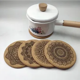 Kuddar 1 uppsättning av 6 st kreativa nordiska mandala design träunderlägg rund form kaffekopp matta rund kork coaster kök dekoration rra772