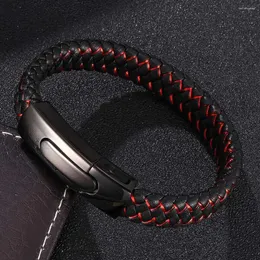 Bangle Casual Men smycken svart läder rep röd nylon blandad flätad herrarmband rostfritt stål lås gåvor