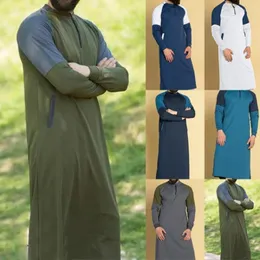Ethnic Clothing LUCLESAM Men Muslim Thobe Islamic Arabic Long Sleeve Robe Jubba Saudi Arabia Traditional Costumes
