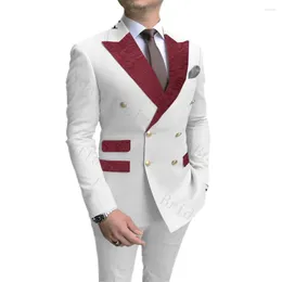 Ternos masculinos clássicos Borgonha Paisley Pockets de lapela masculino Casamento branco noivo duplo traje Homme mens Blazers