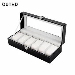 Outad 6 Grid Black Pu Кожаная часовая коробка уточнения слоты для запястья часы подарочные украшения для ювелирных коробок держатель 330Q