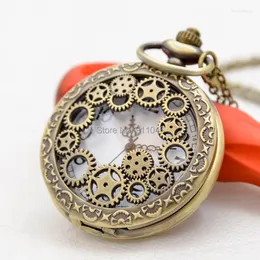 Pocket Watches 100st/Lot Vintage Bronze Hollowed Gear Pockt Watch Antique Sweater Chain Present grossist