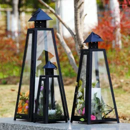 Candle Holders Portable Outdoor Large Glass Iron Storm Lantern Craftwork Candlestick Soft Decoration Craft Barn