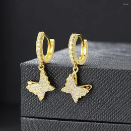Hengsteohrringe Kubikzirkonia Bling aus Ehrring Echter Goldbeschichtung Schmetterling für Frauen Mode Schmuck Koreaner