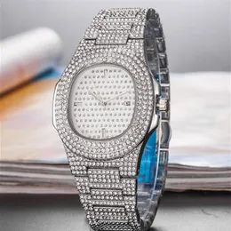 Designer de luxo Full Diamond Iced Out Watch for Mens Women Square Quartz Wristwatches Relogio Masculino Montre de Luxe294s