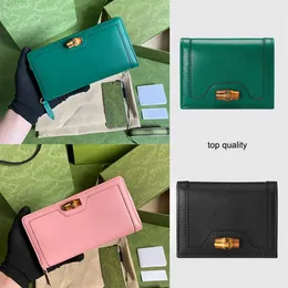 Designer Luxury Top quality Diana bamboo ZIPPY WALLET Genuine Leather Credit card bag Fashion black pink lady long pures262h