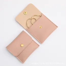 Button Flap PU Leather Jewelry Gift Bags Small Jewelrys Travel Pouch Packaging for Watch and Other Mini Items