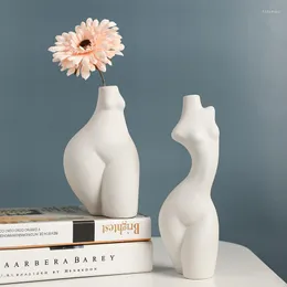 Jarrones Niflheim Ceramic Body Art Flower Vase Nordic White Lady Pot Human Figuras Creativas Inicio Decoración de la decoración del escritorio del baño del dormitorio