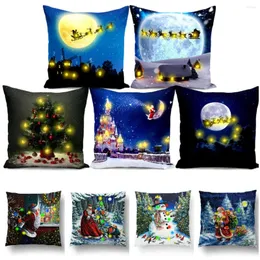 Pillow Creative LED Lights Christmas Blue Cover Fairy Short Plush Covers Decor Gifts Throw Pillows Case