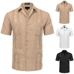 Men's Casual Shirts Tunic Blouse Tops Tees Dress Shirt Wedding Short Sleeve Beach Men Summer Solid Color