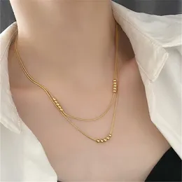 Vintage Lucky Beads 316L Titanium Steel Gold Chain Necklace Designer Woman Silver Double Chokers Chains Necklaces for Women Party Friend Gift Punk Hiphop Jewelry
