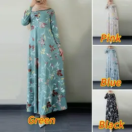 Roupas étnicas dubai abaya peru hijab vestido outono floral impresso maxi long long women manga cheia jilbab islâmico kaftan muçulmano