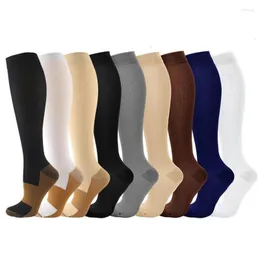 Erkek Çorap 6 Çift/Lot Beyaz Siyah Gri Sıkıştırma Çorapları Baskı Bacağı Bacak Unisex 15-20 mmhg Run Naylon Erkekler Kadın Spor Huaya