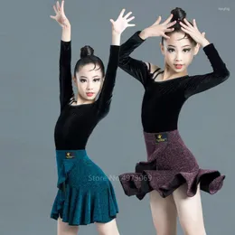 Scenkläder 2022 Songyuexia Dancing Girls in Latin Dress 2st Modern Tango Set Kids So Dancewear Robes Romba Vestidos Salsa