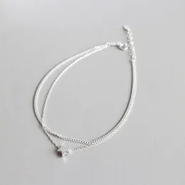 Anklets YPAY Real 925 Sterling Silver Ankle Bracelet Fine Jewelry Double Layers Star Charm For Women Girls Lovely Gift YMA013