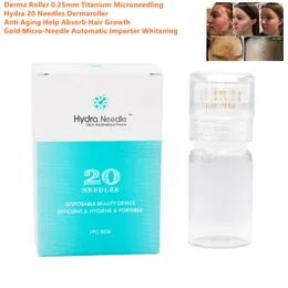 Skönhetsmikronedelrulle 0,25 mm titan Microneedling Hydra 20 Dermaroller Anti Aging Hjälp Absorbera hårtillväxt Guld Micro-Needle Automatisk importör Whitening