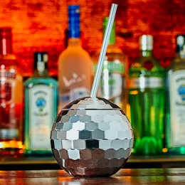 Yaratıcı Disco Flash Ball Kokteyl Kupası Gece Kulübü Bar Partisi El Feneri Saman Saman Şarap Camı İçme Çay Yerba Mate Şişesi