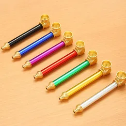 Smoking shop Aluminum Metal Pipes Portable hand spoon pipe for cigarette tobacco Dry herb Straight type Retro Color dab rig