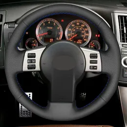 ステアリングホイールは、350Z 2003-2009 Infiniti FX FX45 2003-2008のための黒い本物の革製の手縫い車のカバーをカバーしています