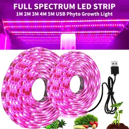 5V USB LED Grow Light Full Spectrum 1-5m Bitki Şeridi Fitim Lambası Çiçek Fide Çadır Hidroponik Büyür