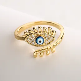 S3394 mode sieraden band goud vergulde email Evil Eye Ring Zirkon blauwe ogen openingsringen
