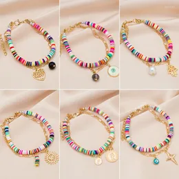 Link Armbänder 1pc Kreative Böhmischen Stil Frauen Armband Einstellbare Mode Farbige Weiche Keramik Mehrschichtige Perlen Schmuck