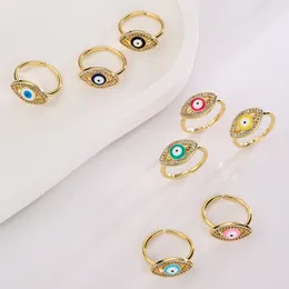 S3398 joyería de moda anillo chapado en oro esmalte mal de ojo anillo de circonio ojos azules anillos de apertura