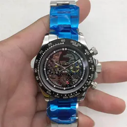 Relógio masculino Master Designer Movimento mecânico automático Prata Caso de aço inoxidável Caso de cerâmica Skeleton Dial209h